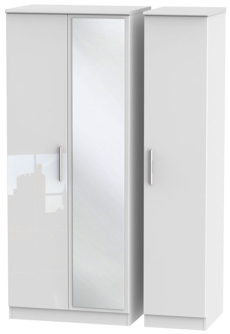 Knightsbridge White Gloss 3 Door Triple Wardrobe - 1 Mirror