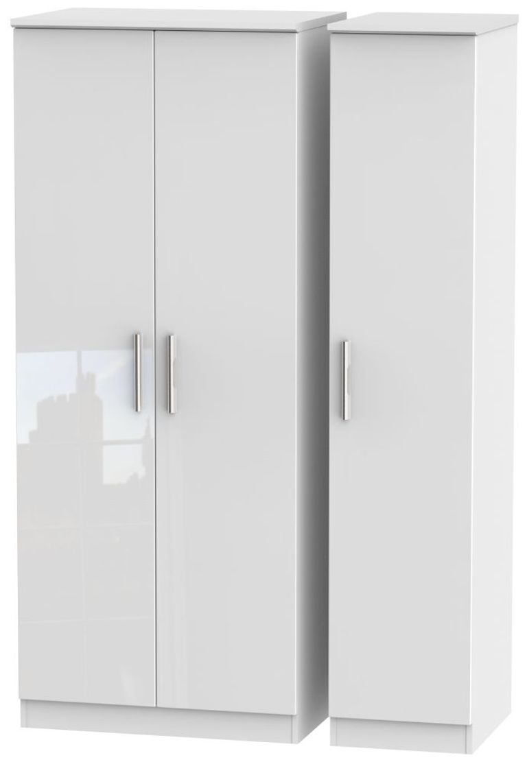 Knightsbridge White Gloss 3 Door Triple Wardrobe
