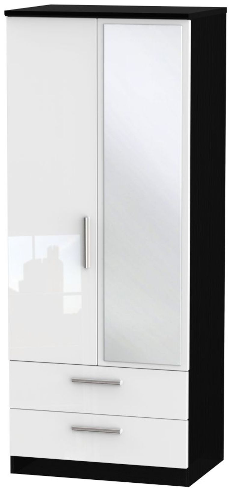 Knightsbridge White Gloss and Black 2 Door Combi Wardrobe - 1 Mirror