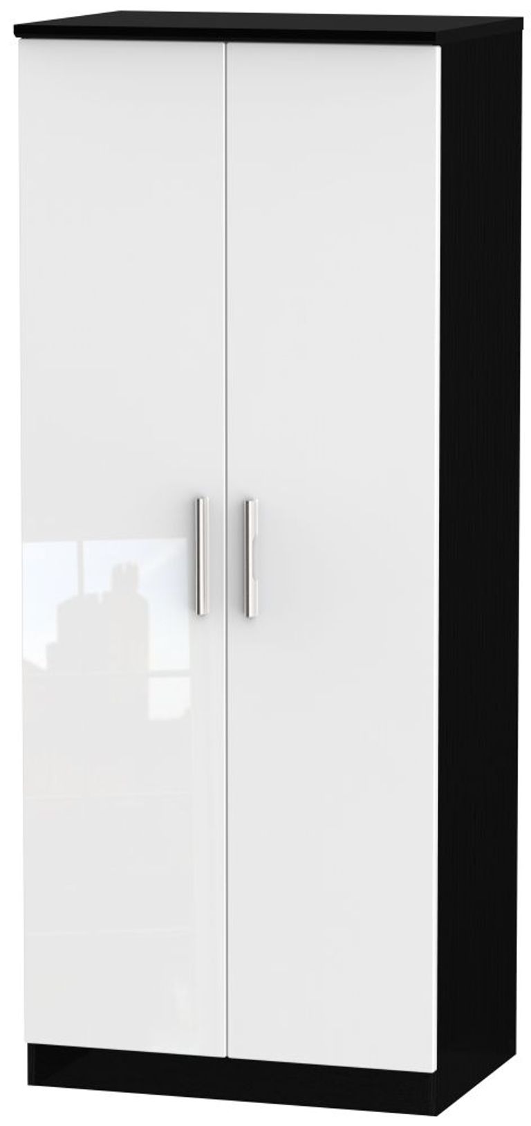 Knightsbridge White Gloss and Black 2 Door Plain Wardrobe