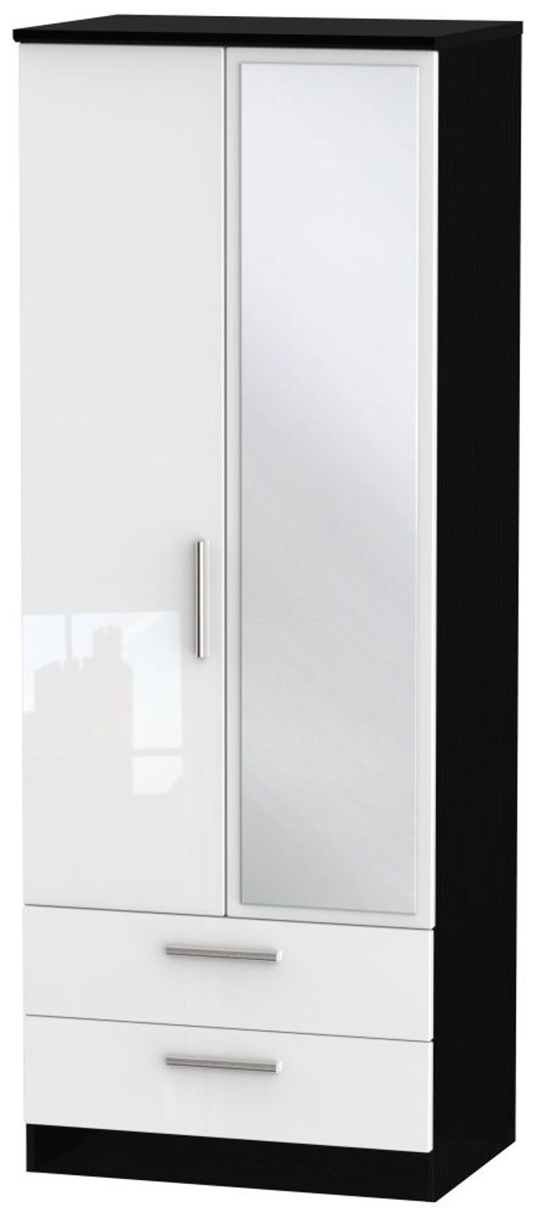 Knightsbridge White Gloss and Black 2 Door Tall Combi Wardrobe - 1 Mirror