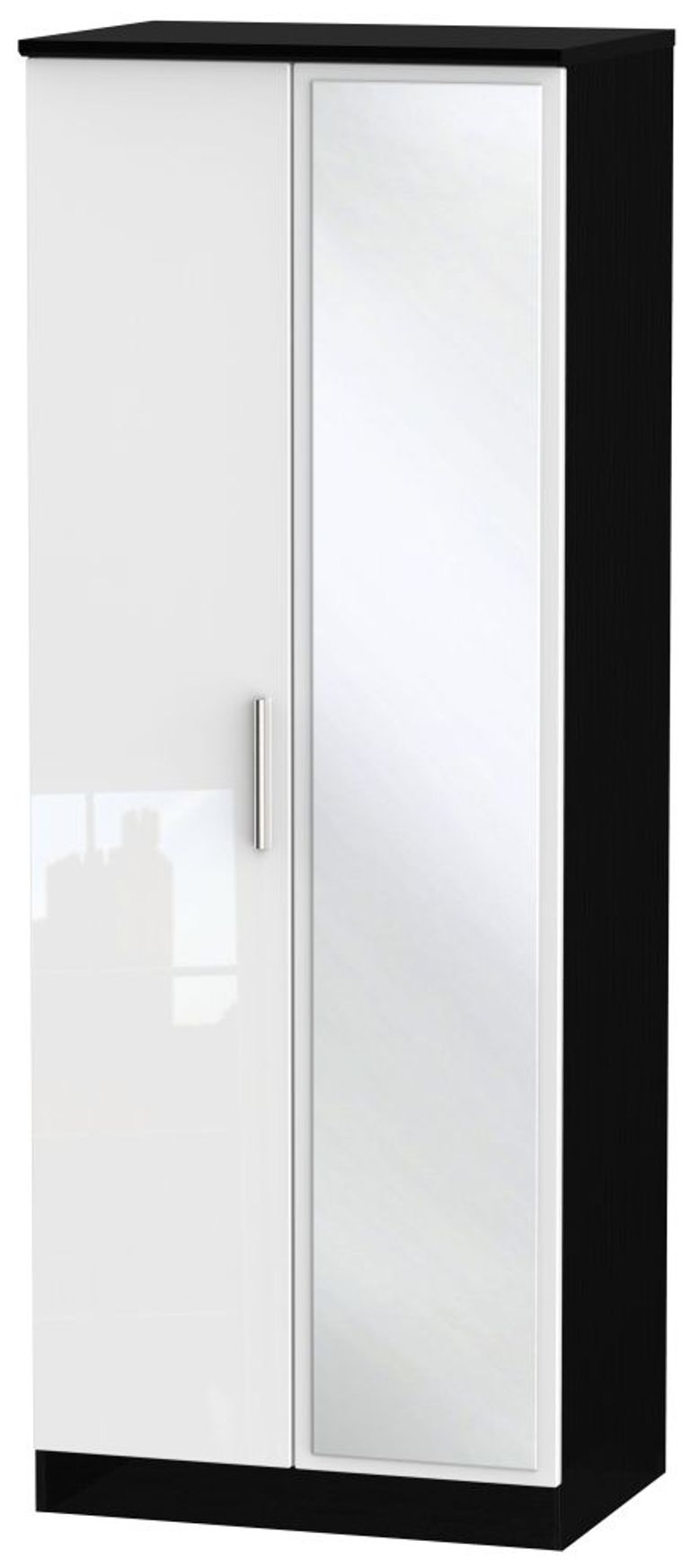 Knightsbridge White Gloss and Black 2 Door Tall Wardrobe - 1 Mirror