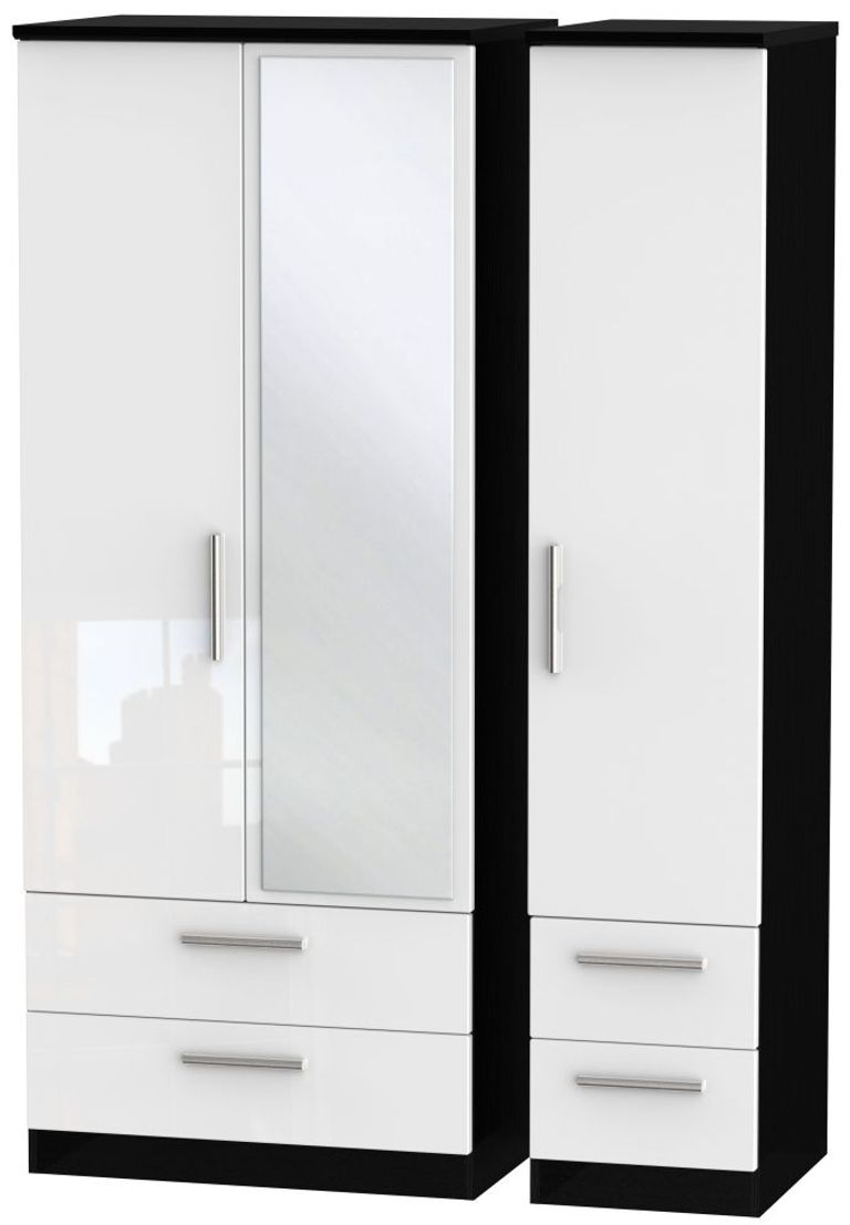 Knightsbridge White Gloss and Black 3 Door Combi Wardrobe - 1 Mirror