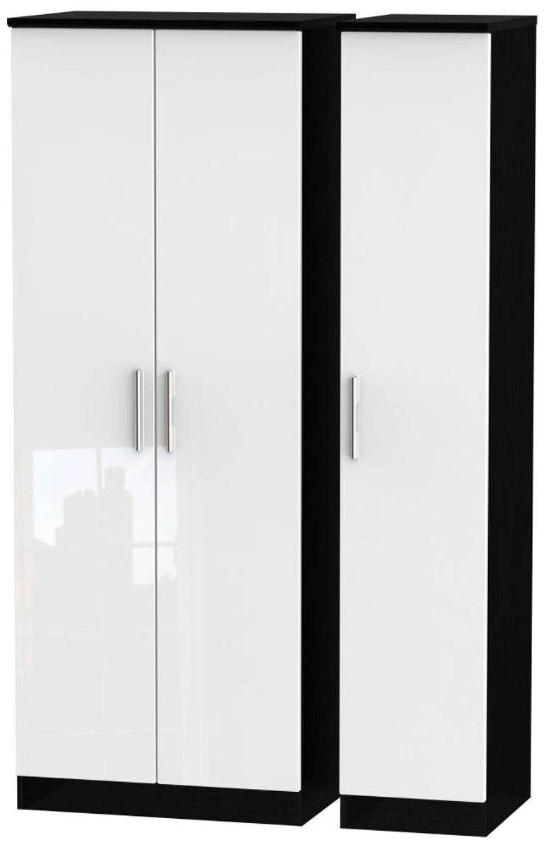 Knightsbridge White Gloss and Black 3 Door Tall Triple Wardrobe