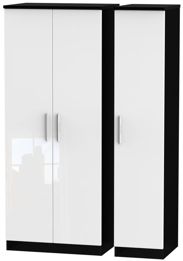 Knightsbridge White Gloss and Black 3 Door Triple Wardrobe