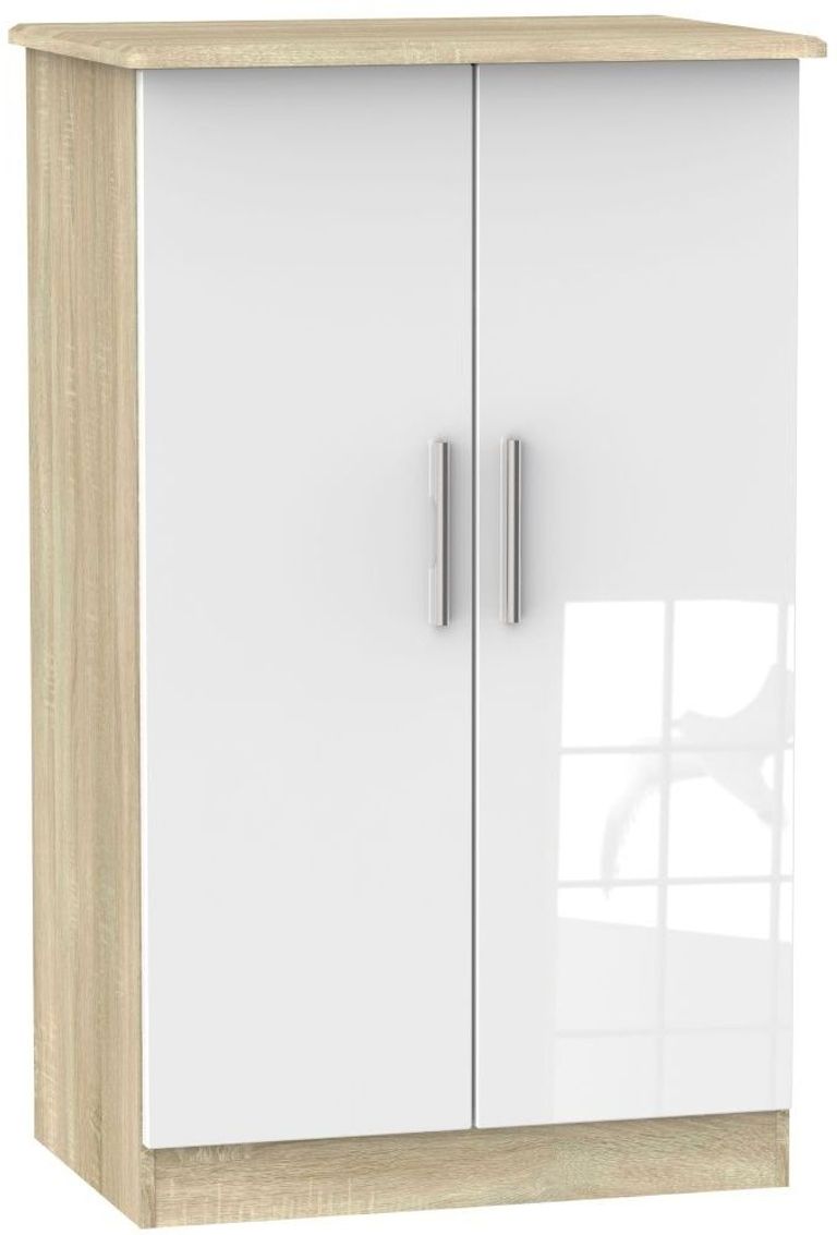 Knightsbridge White Gloss and Oak Effect Midi Wardrobe
