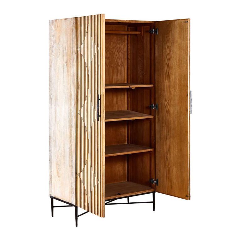 Kyra Wardrobe - 2 Door - Fluted Natural Elm Wood