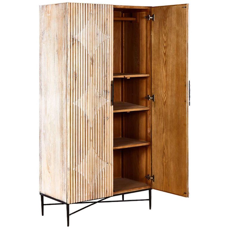 Kyra Wardrobe - 2 Door - Fluted Natural Elm Wood