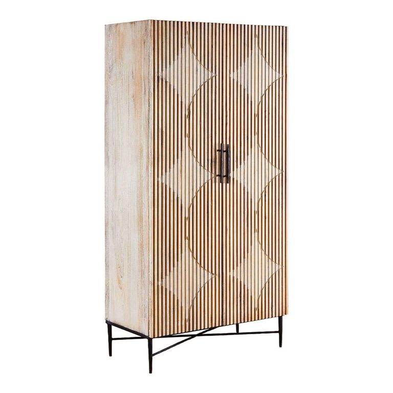 Kyra Wardrobe - 2 Door - Fluted Natural Elm Wood