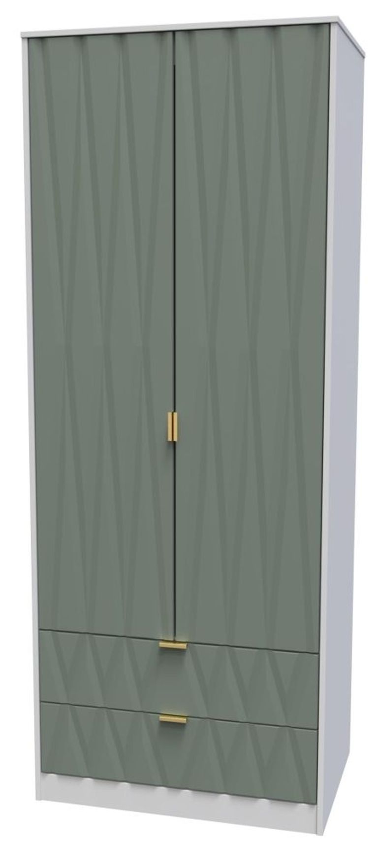 Las Vegas White and Green 2 Door 2 Drawer Tall Wardrobe