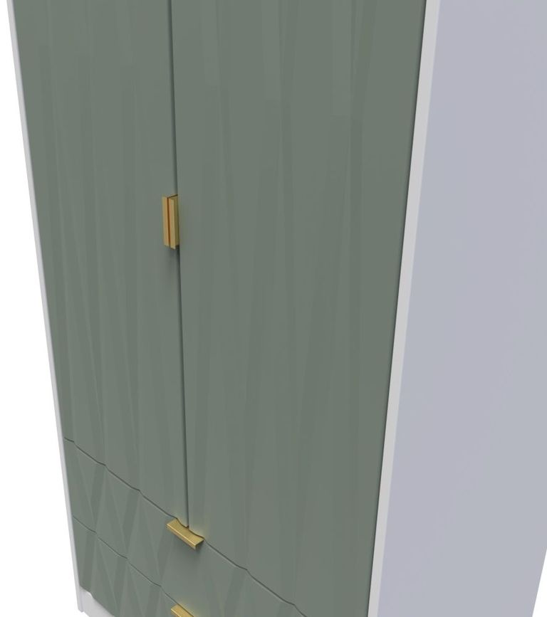 Las Vegas White and Green 2 Door 2 Drawer Tall Wardrobe