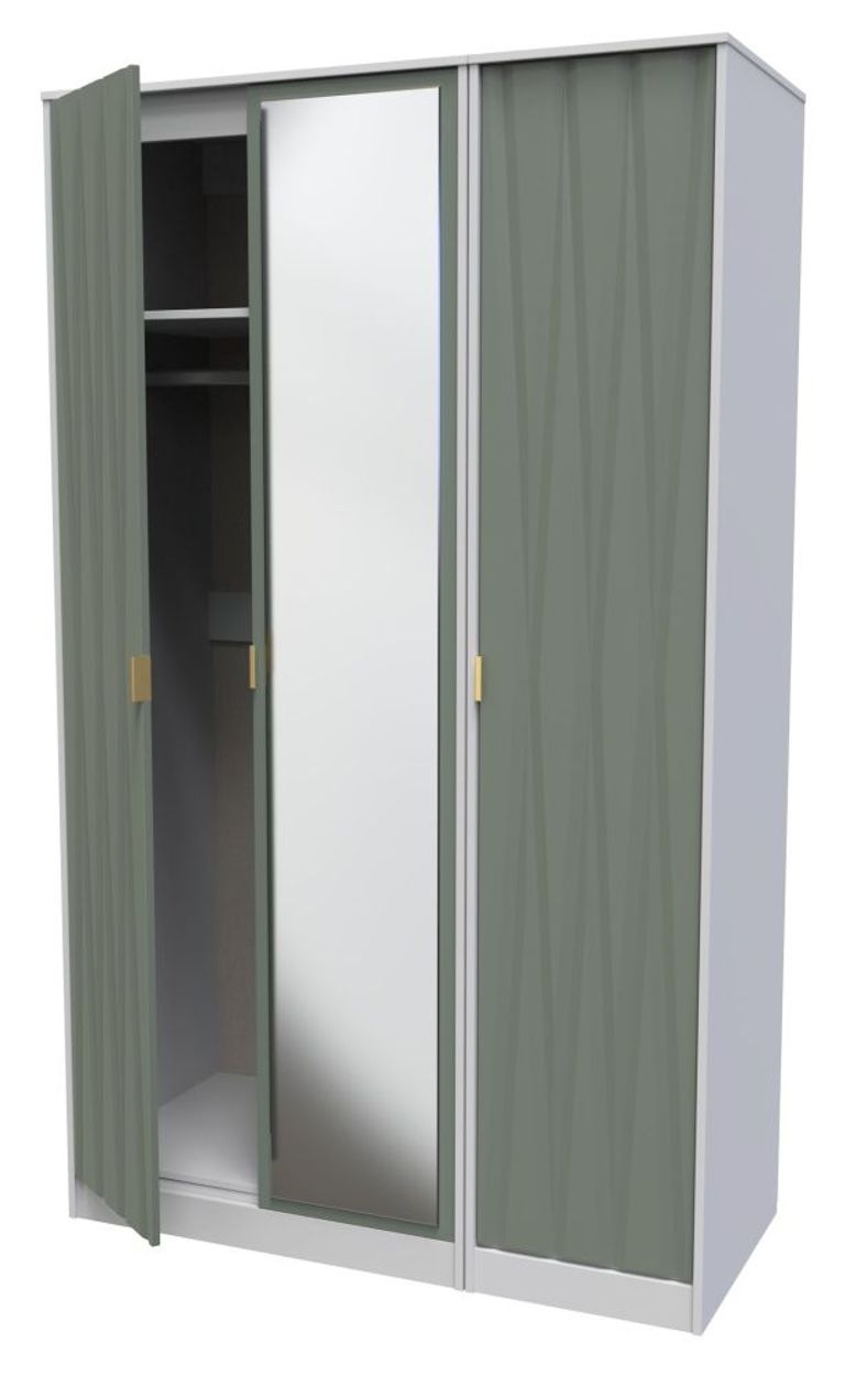 Las Vegas White and Green 3 Door Tall Triple Wardrobe - 1 Mirror
