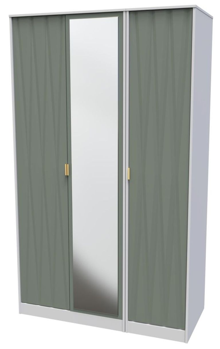 Las Vegas White and Green 3 Door Tall Triple Wardrobe - 1 Mirror