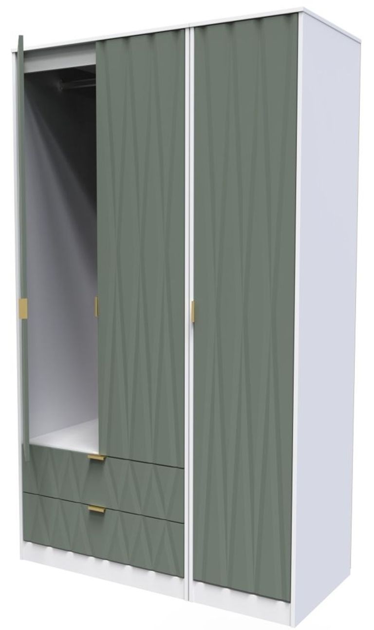 Las Vegas White and Green 3 Door Tall Triple Wardrobe - LHF 2 Drawers