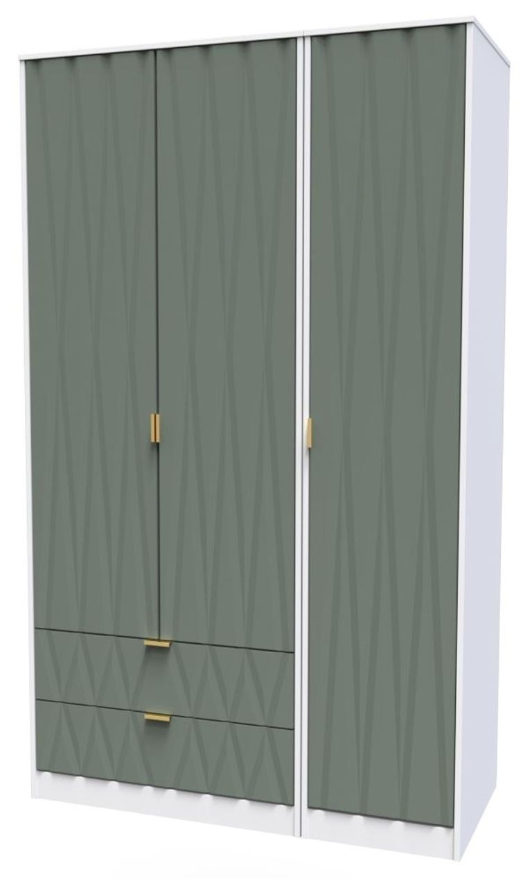 Las Vegas White and Green 3 Door Tall Triple Wardrobe - LHF 2 Drawers