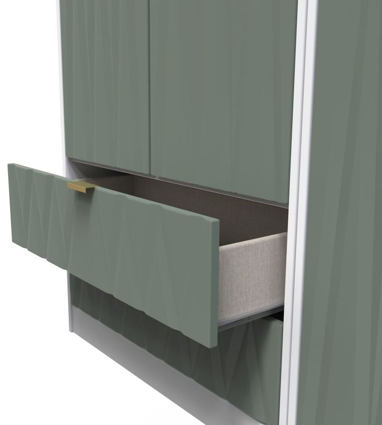 Las Vegas White and Green 3 Door Tall Triple Wardrobe - LHF 2 Drawers