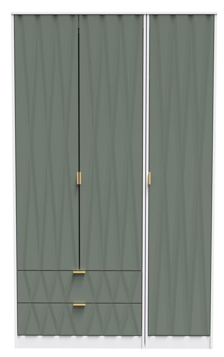 Las Vegas White and Green 3 Door Tall Triple Wardrobe - LHF 2 Drawers