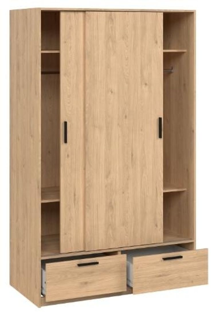 Line Oak Effect 2 Door 2 Drawer Sliding Wardrobe
