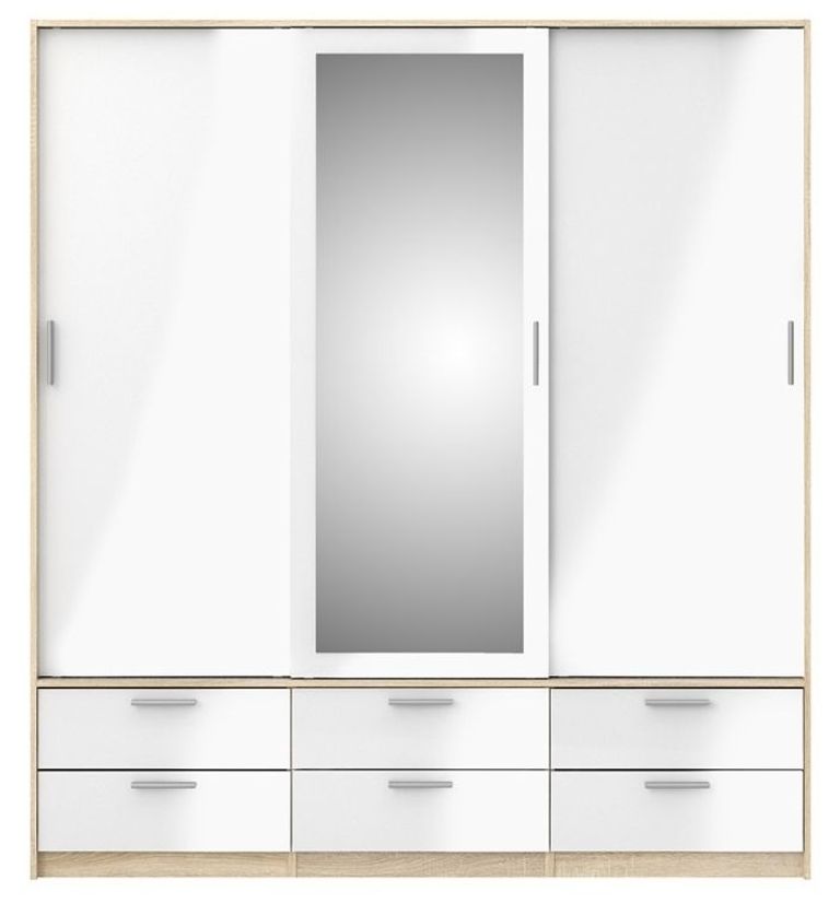 Line Oak Effect and White Gloss 3 Door Combi Wardrobe