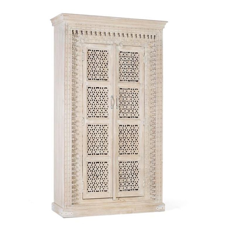 Lomax Wardrobe - White Carved Mango Wood - 2 Door