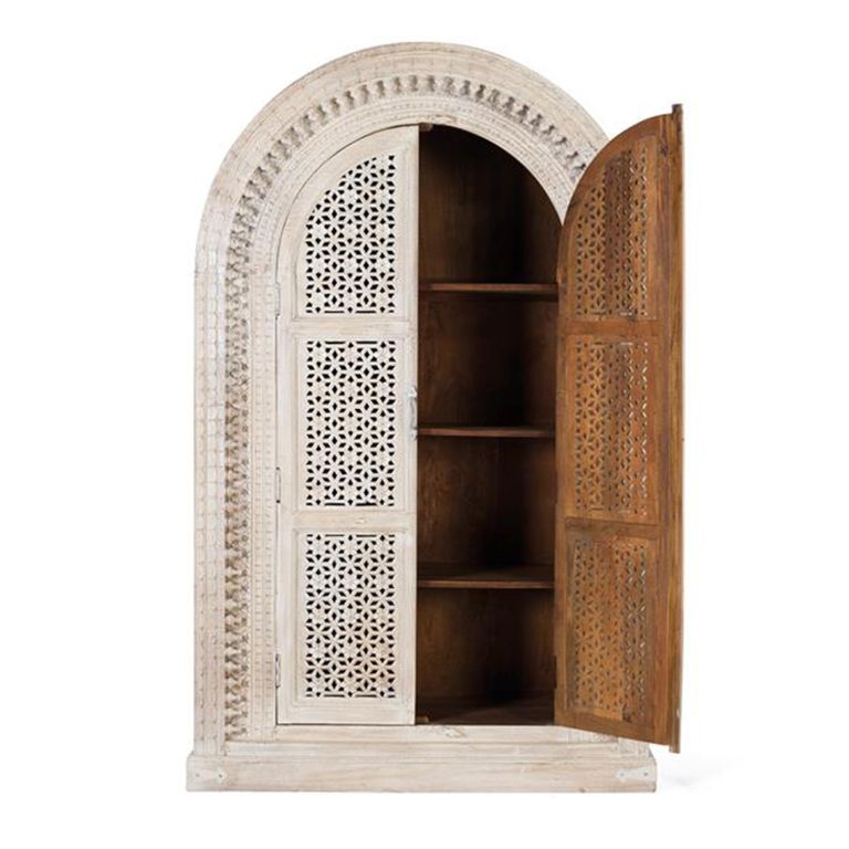 Lomax Wardrobe - White Carved Mango Wood - Arch - 2 Door