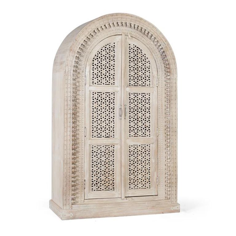 Lomax Wardrobe - White Carved Mango Wood - Arch - 2 Door