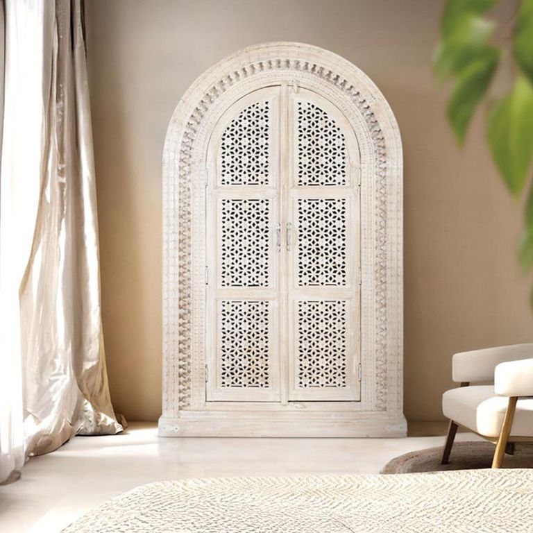 Lomax Wardrobe - White Carved Mango Wood - Arch - 2 Door