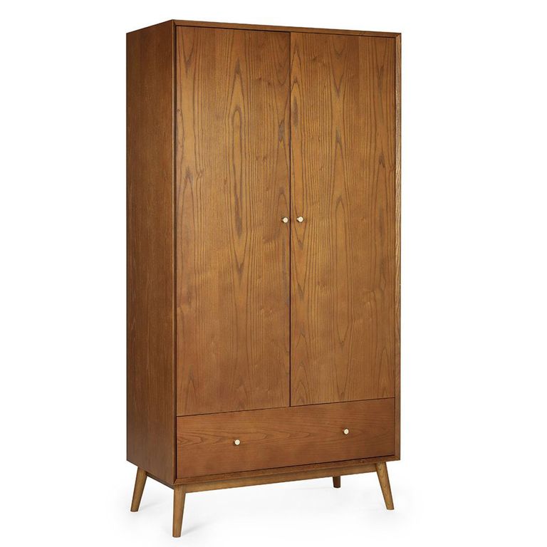 Lowry Double Wardrobe - 2 Door - 1 Drawer - Cherry Wood - Retro Style