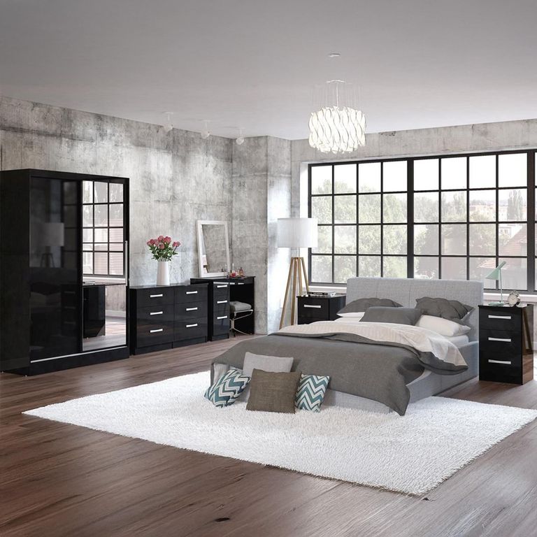 Lynx Sliding Mirror Wardrobe - 2 Door - Black Gloss