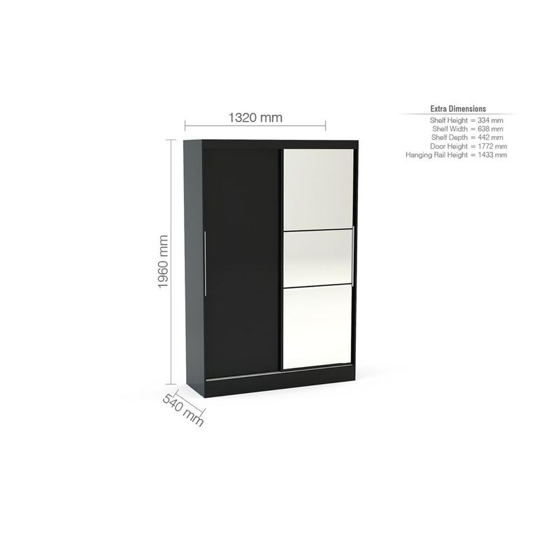Lynx Sliding Mirror Wardrobe - 2 Door - Black Gloss
