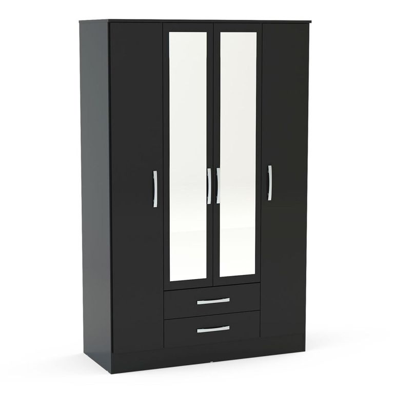 Lynx Combi Wardrobe - 4 Door 2 Drawer - Black Gloss