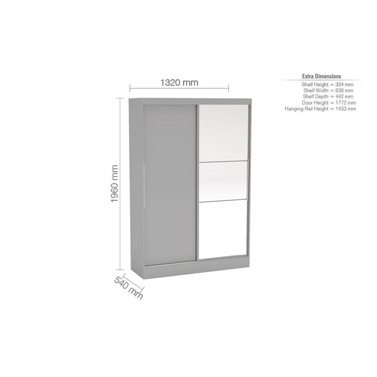 Lynx Sliding Mirror Wardrobe - 2 Door - Grey Gloss