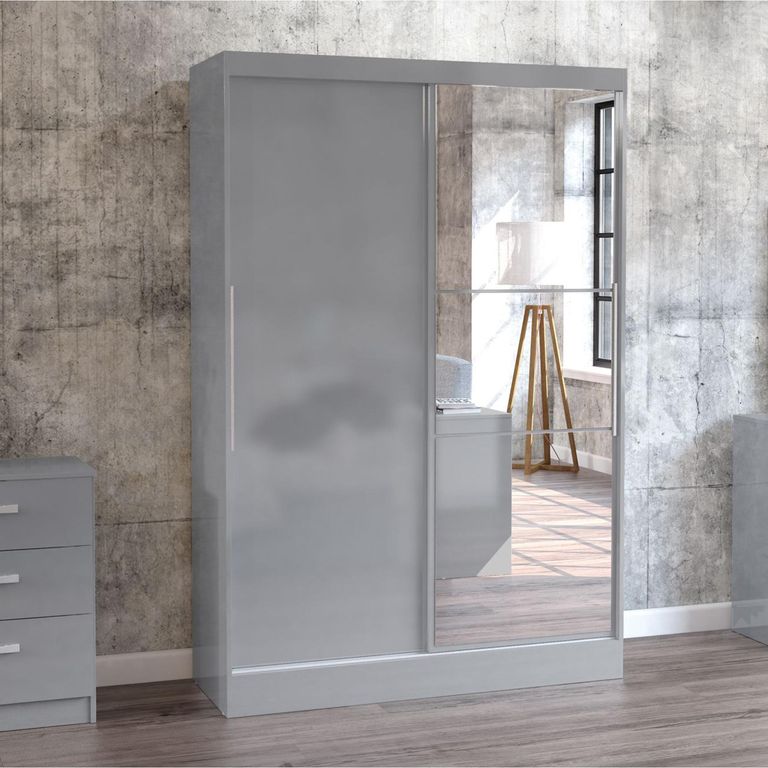 Lynx Sliding Mirror Wardrobe - 2 Door - Grey Gloss