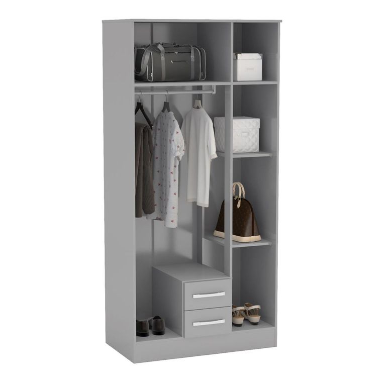 Lynx Combi Wardrobe - 3 Door - 2 Drawer - Grey Gloss