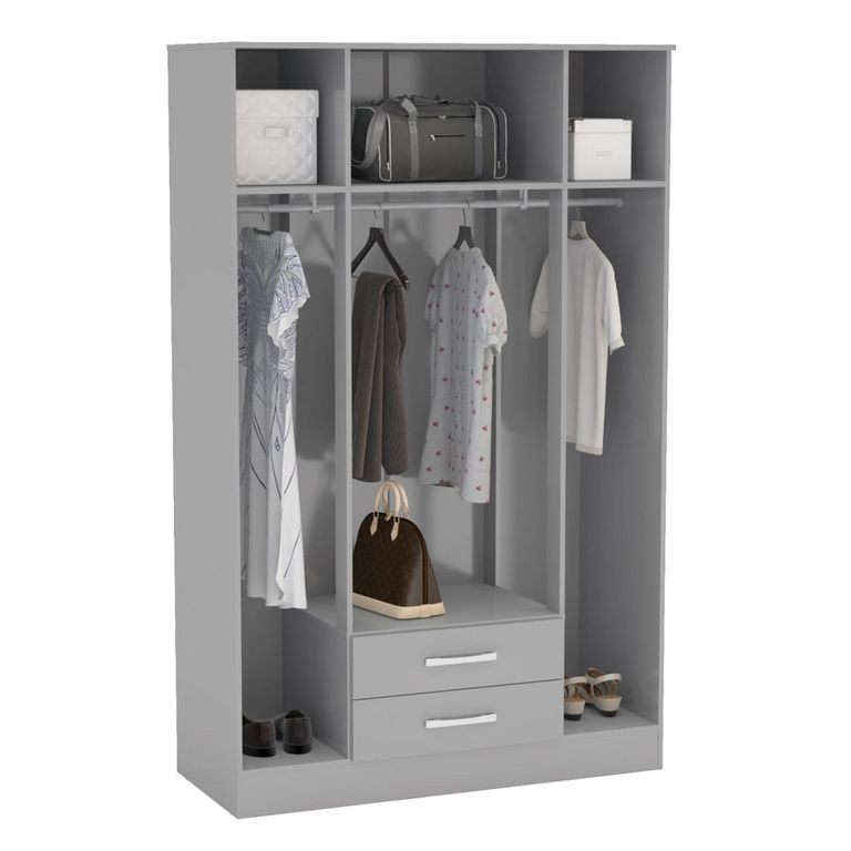 Lynx Combi Wardrobe - 4 Door 2 Drawer - Grey Gloss
