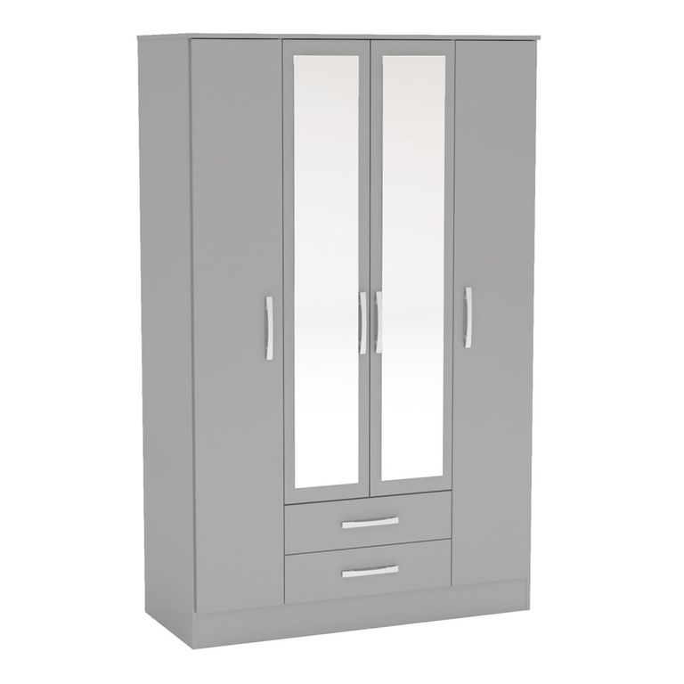 Lynx Combi Wardrobe - 4 Door 2 Drawer - Grey Gloss