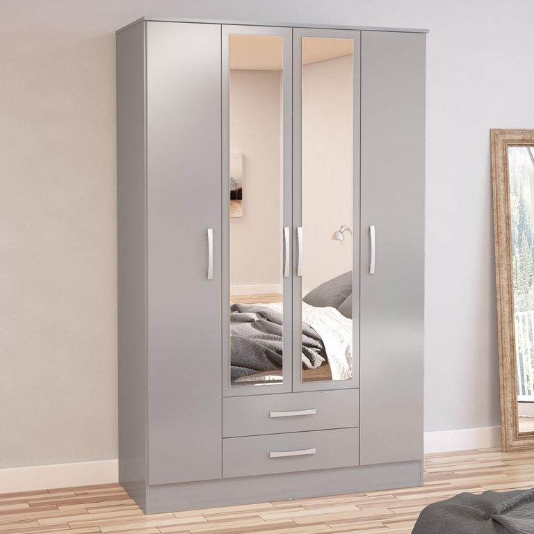 Lynx Combi Wardrobe - 4 Door 2 Drawer - Grey Gloss