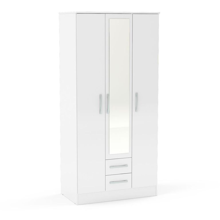 Lynx Combi Wardrobe - 3 Door - 2 Drawer - White Gloss
