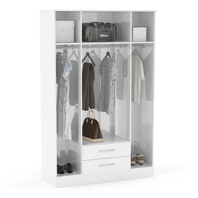 Lynx Combi Wardrobe - 4 Door 2 Drawer - White Gloss