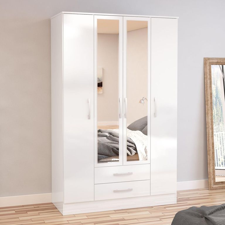 Lynx Combi Wardrobe - 4 Door 2 Drawer - White Gloss
