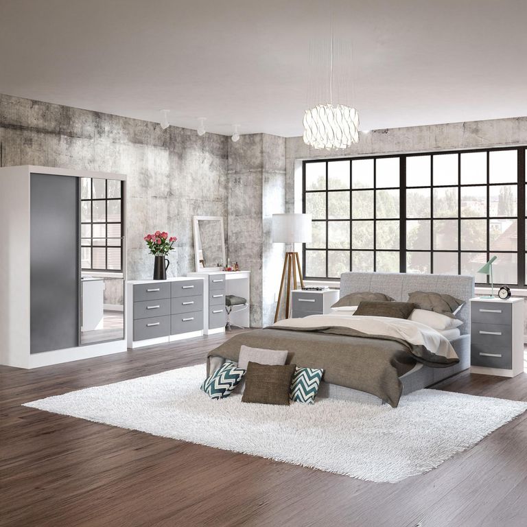 Lynx Sliding Mirror Wardrobe - 2 Door - White and Grey Gloss