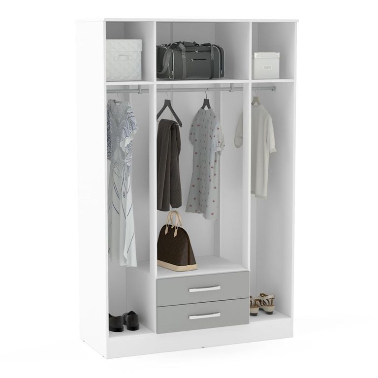 Lynx Combi Wardrobe - 4 Door 2 Drawer - White and Grey Gloss