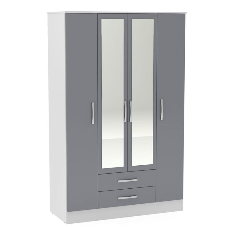 Lynx Combi Wardrobe - 4 Door 2 Drawer - White and Grey Gloss