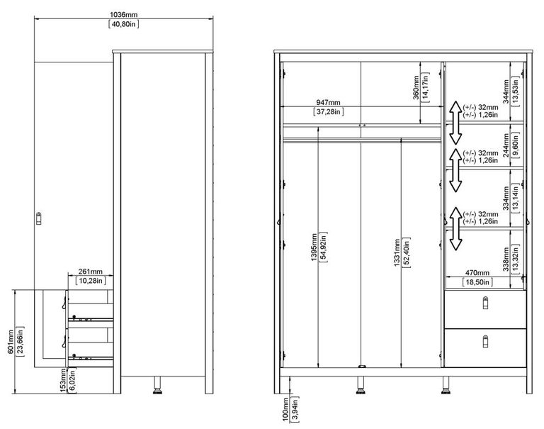 Madrid Black 3 Door Combi Wardrobe