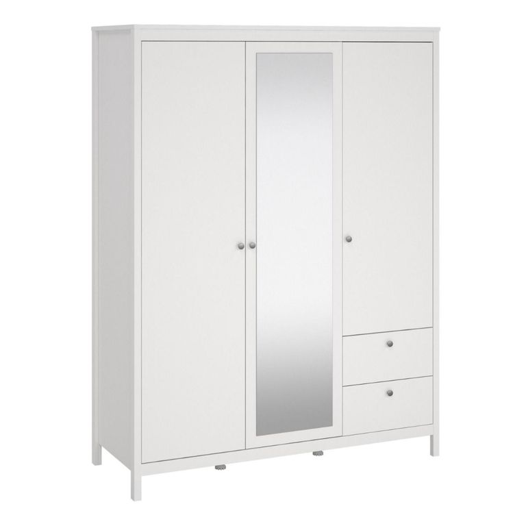 Madrid White 2 Door Mirrored Wardrobe with 2 Drawers