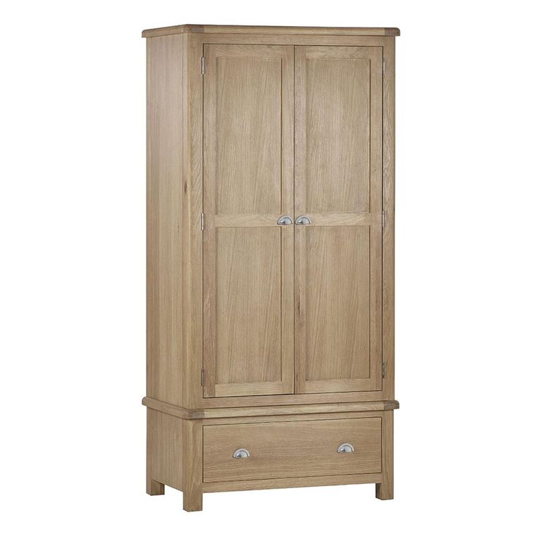 Memphis Double Wardrobe - 2 Door - 1 Drawer - Oak Effect