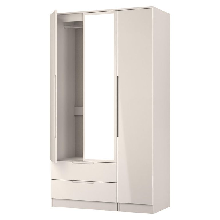 Milan Cashmere Gloss 3 Door Tall Combi Wardrobe - 1 Mirror and LHF 2 Drawers