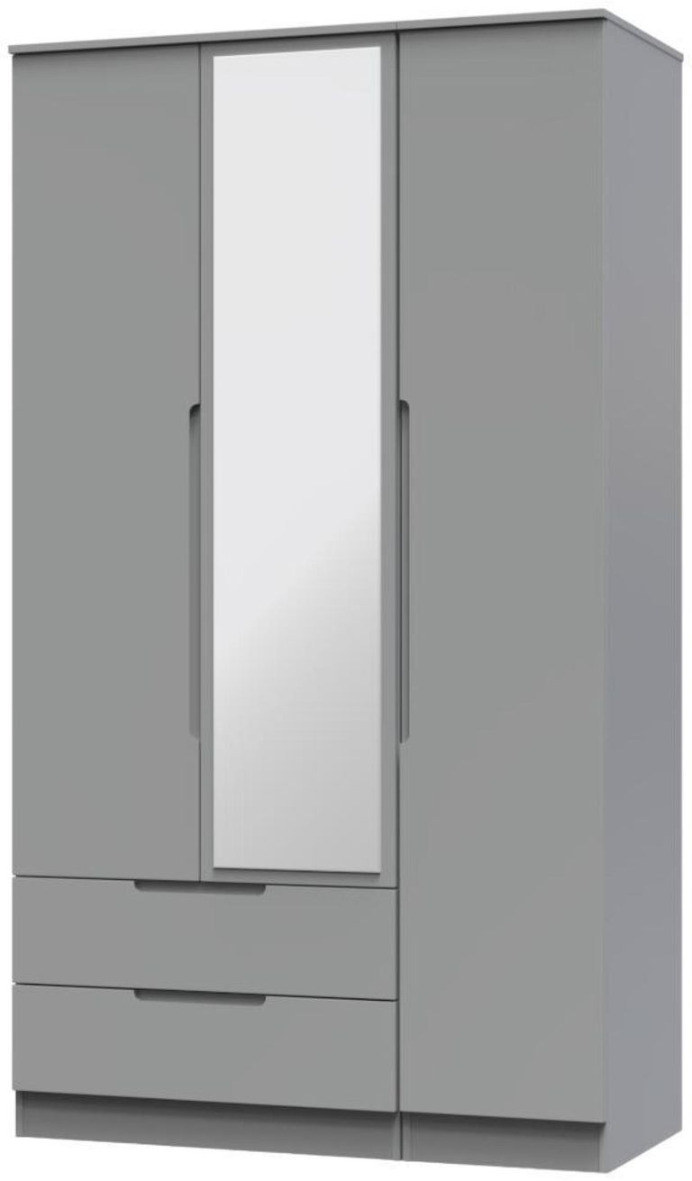 Milan Grey 3 Door Tall Combi Wardrobe - 1 Mirror and LHF 2 Drawers