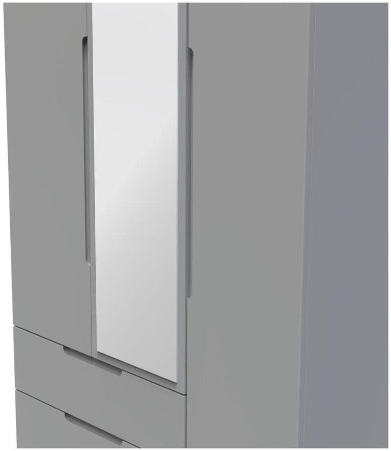 Milan Grey 3 Door Tall Combi Wardrobe - 1 Mirror and LHF 2 Drawers