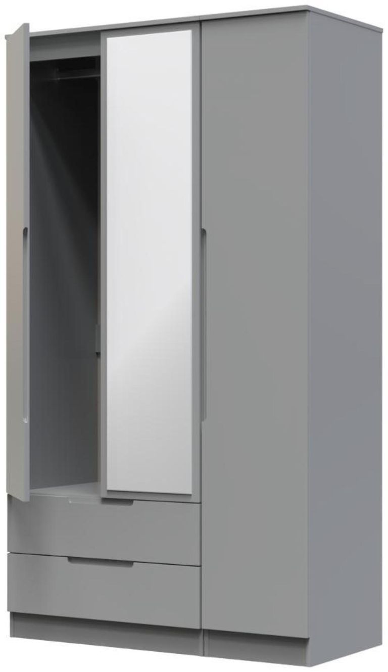 Milan Grey 3 Door Tall Combi Wardrobe - 1 Mirror and LHF 2 Drawers